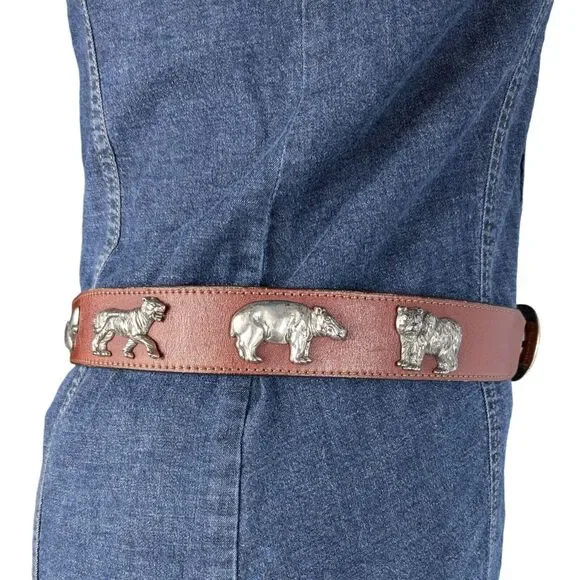 Vintage Zoo Animal Belt Womens 30 Brown Leather Turtle Elephant Tiger Zebra - Picture 5 of 14